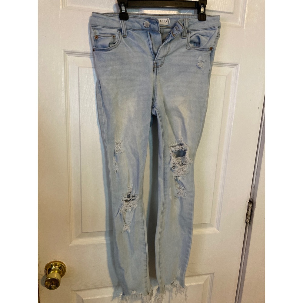 Cello Womens Light‎ Wash Distressed Skinny Jeans Size 5 Frayed Hem Denim Pants